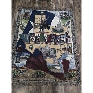 Texas State Woven Cotton Tapestry Blanket - Made in USA (64x49)